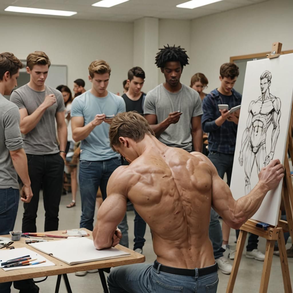 Art Class: Male Model Sketch in Photorealistic Style
