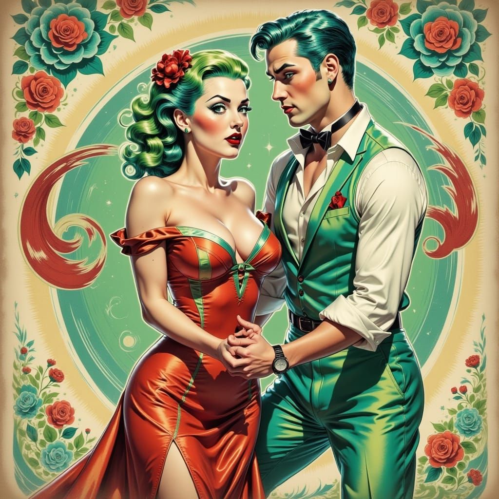 Ballroom Dance Couple in Vintage Pin-Up Style