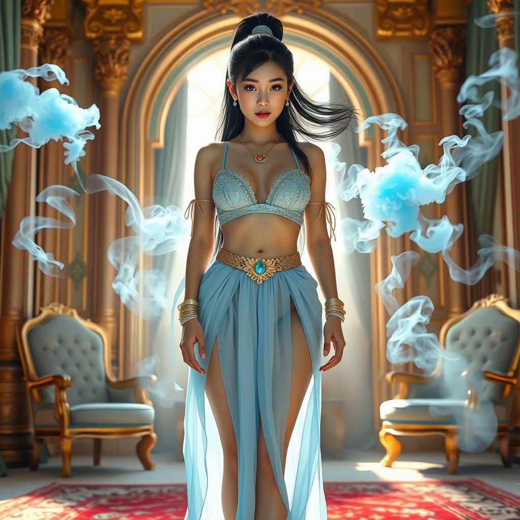 Enchanting Korean Woman in Opulent Palace Scene