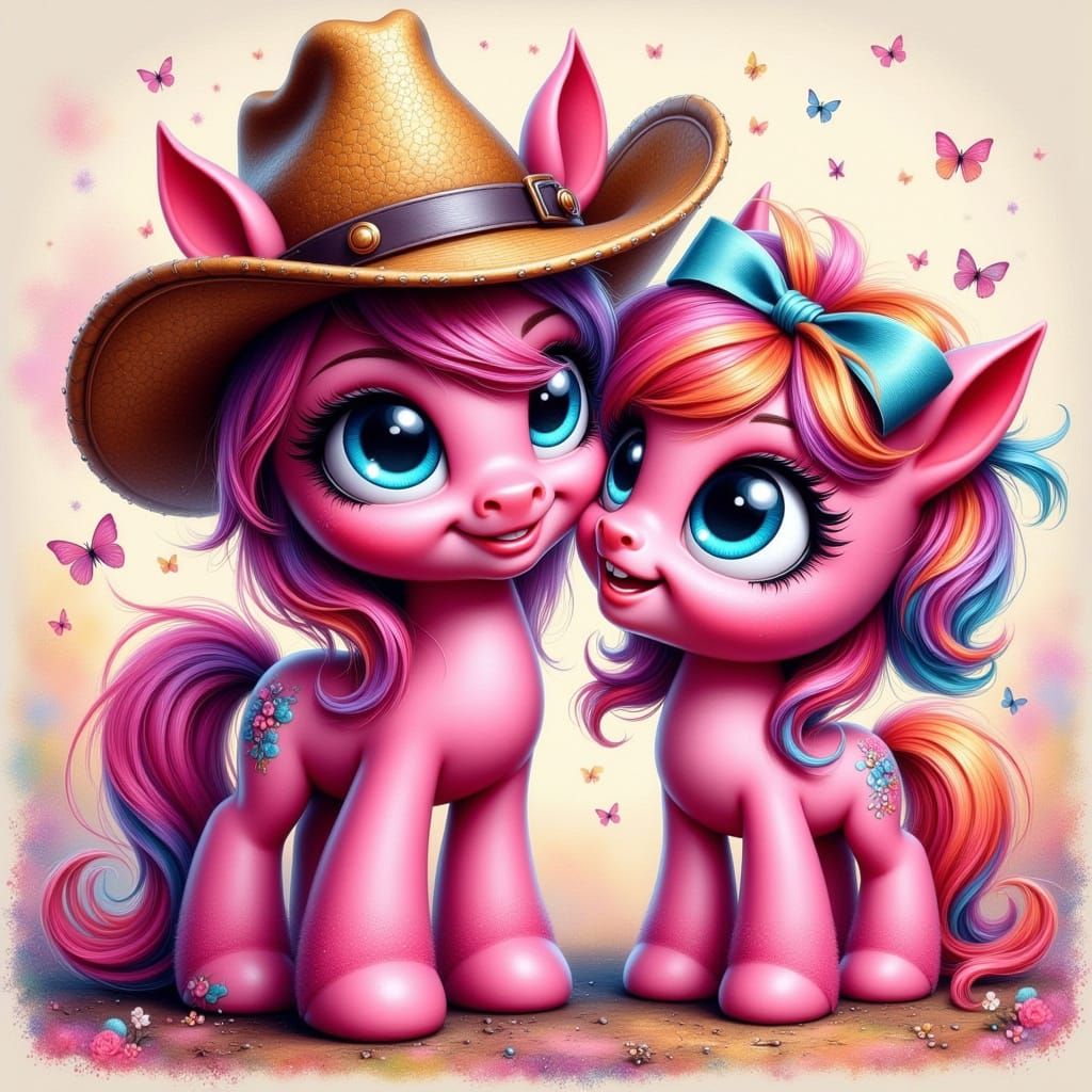 Pink Ponies in Graffiti Splash Art Style