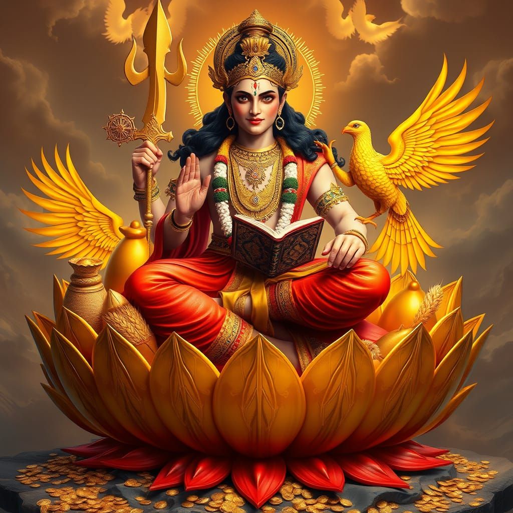 Indian God of Strength and Knowledge on Golden Lotus