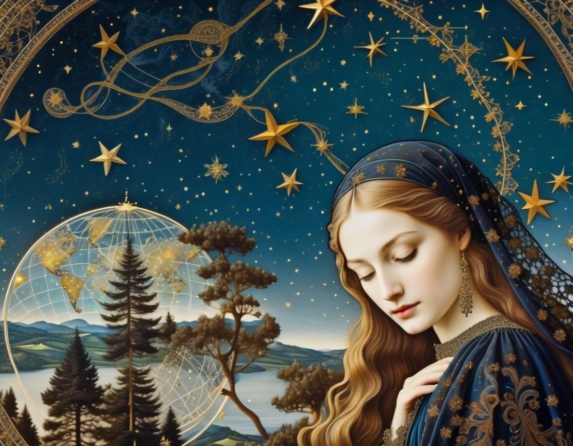 Woman with Constellations in Filigree Style