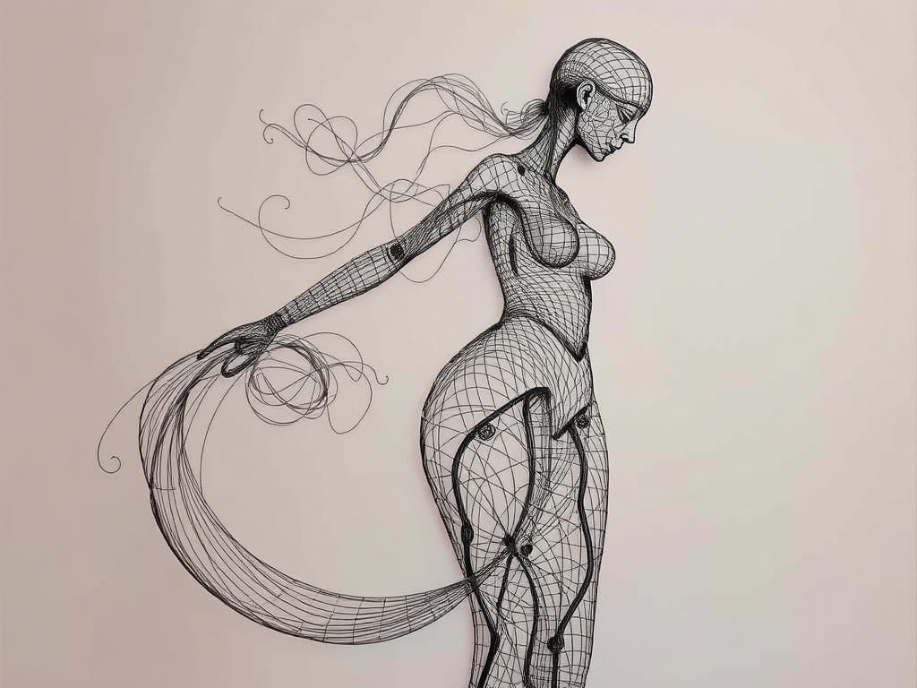 Abstract Wire Woman Sculpture in Biomorphic Style