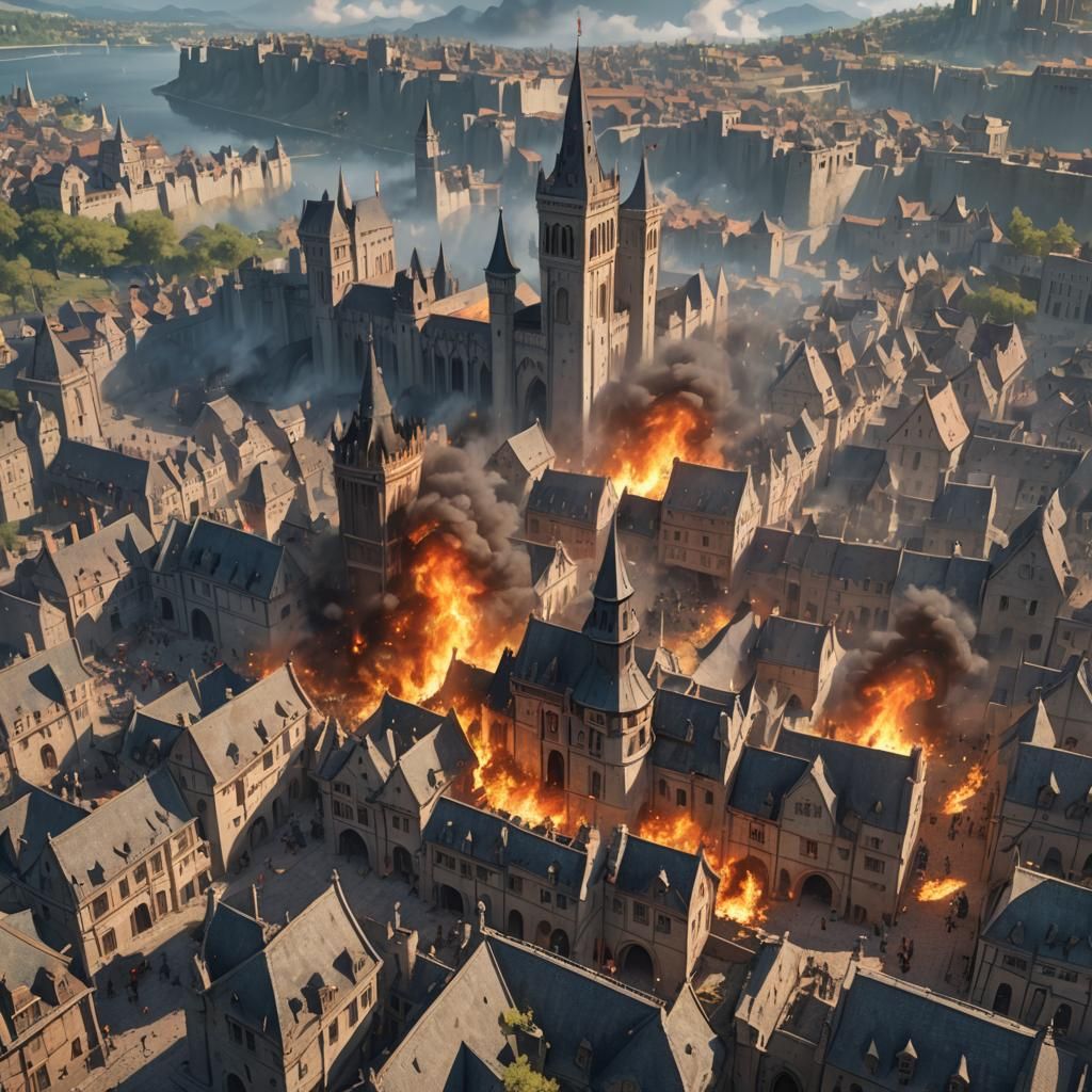 Failed King's Burning City: Detailed Anime Art