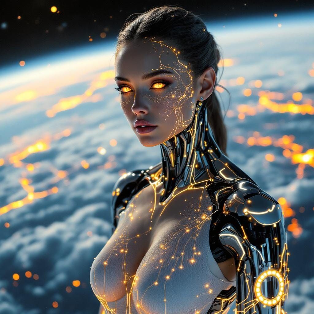 Futuristic Woman in Space: A Hyperrealistic Portrait