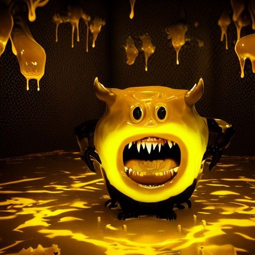 Adorable Honey Monster in Glowing Liquid Amber