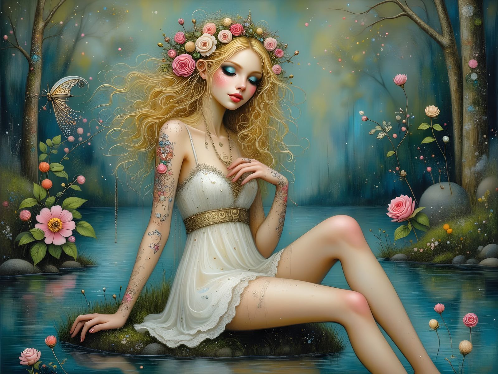 Norse Goddess Portrait in Acrylic Watercolor Style