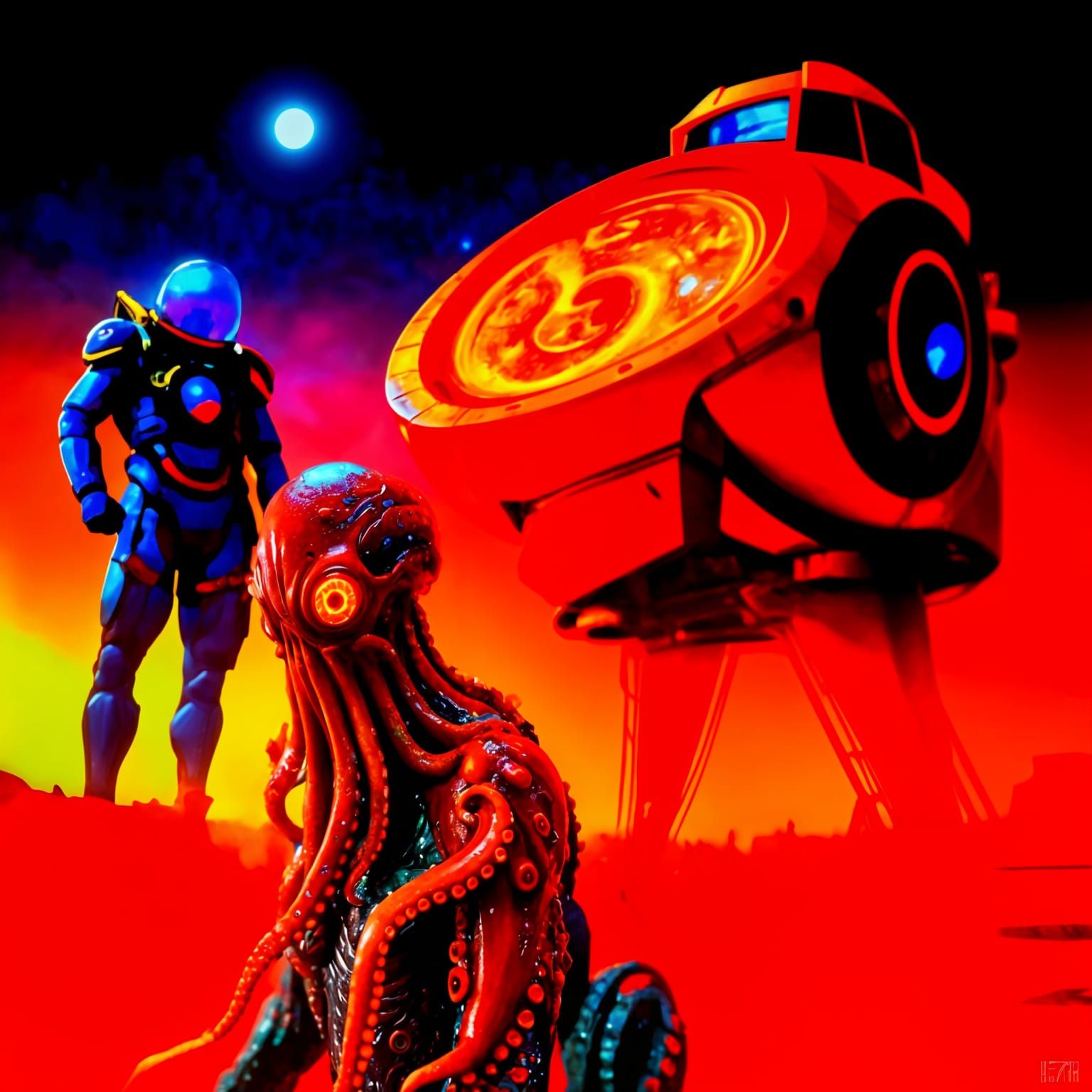 Cyberpunk Octopus in Turquoise Prison on Mars