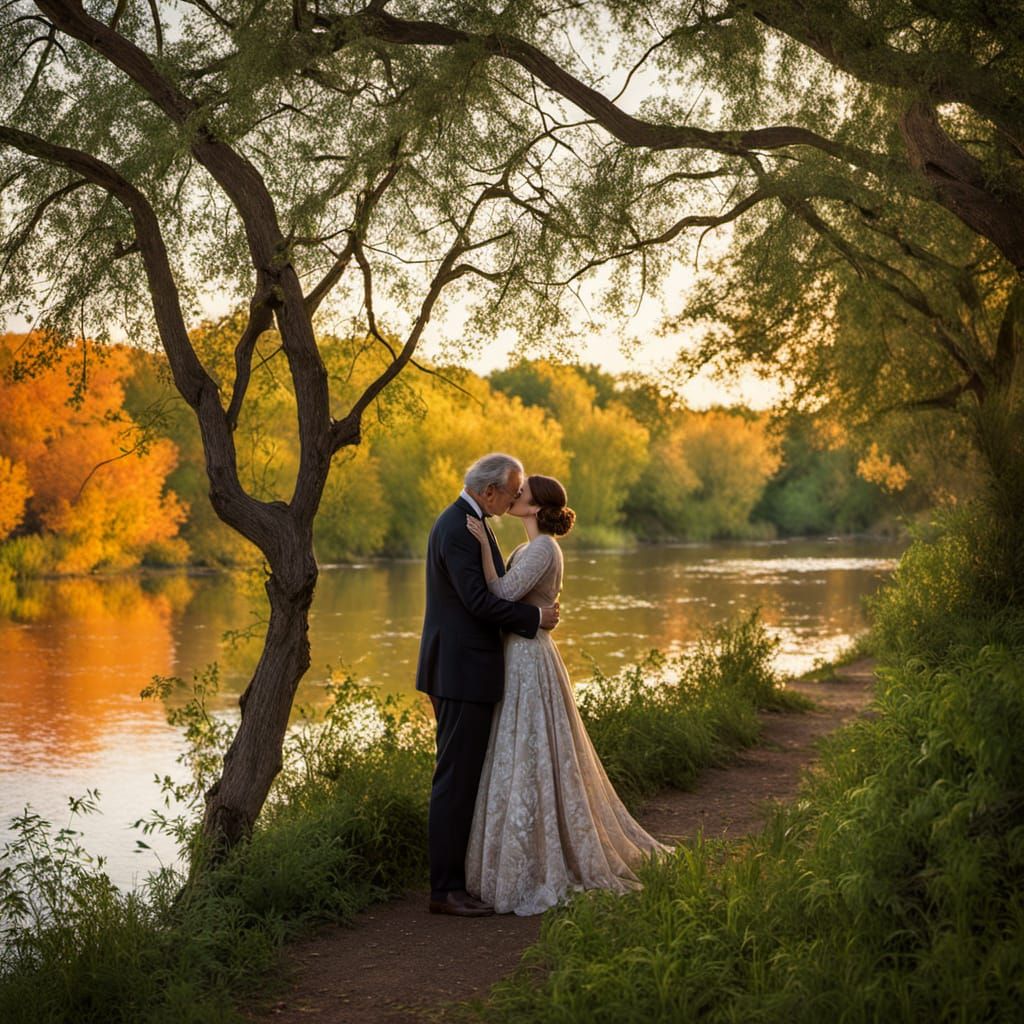 Elegant Gentleman and Lovely Lady Share a Passionate Kiss Un...