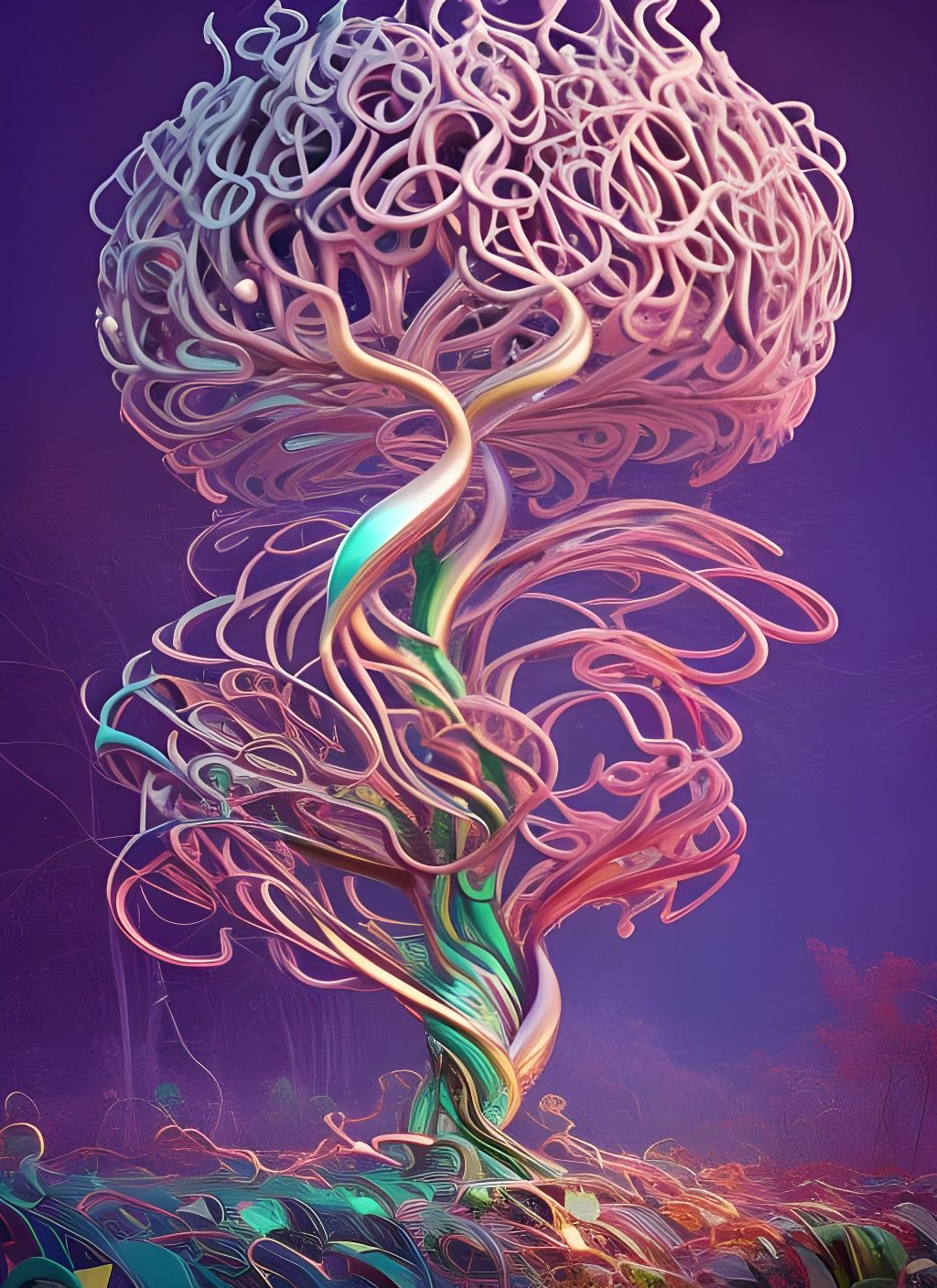 Enchanted Swirling Tree of Elements: Digital Illustration