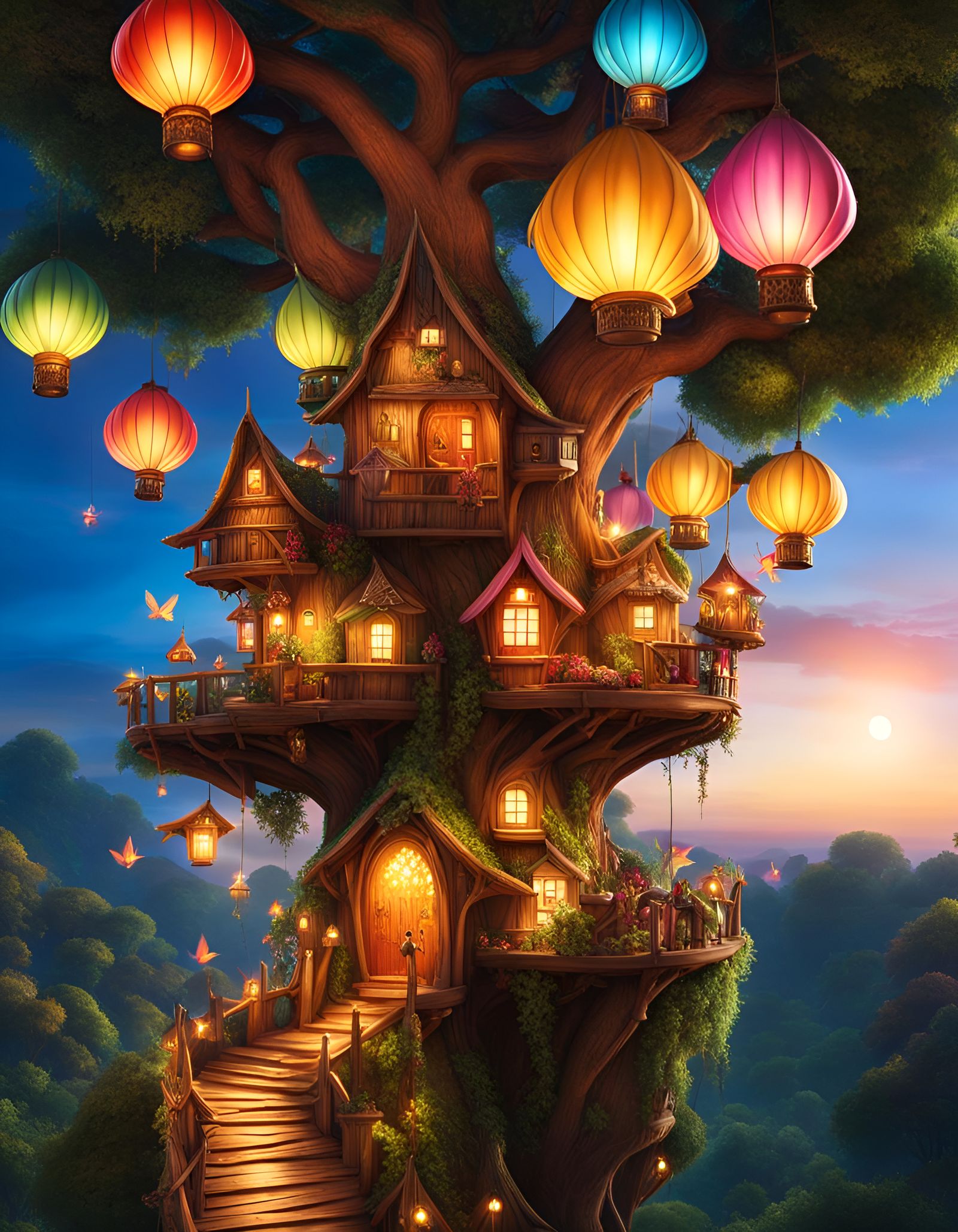 Colorful African Fairy Village in Baobab Tree