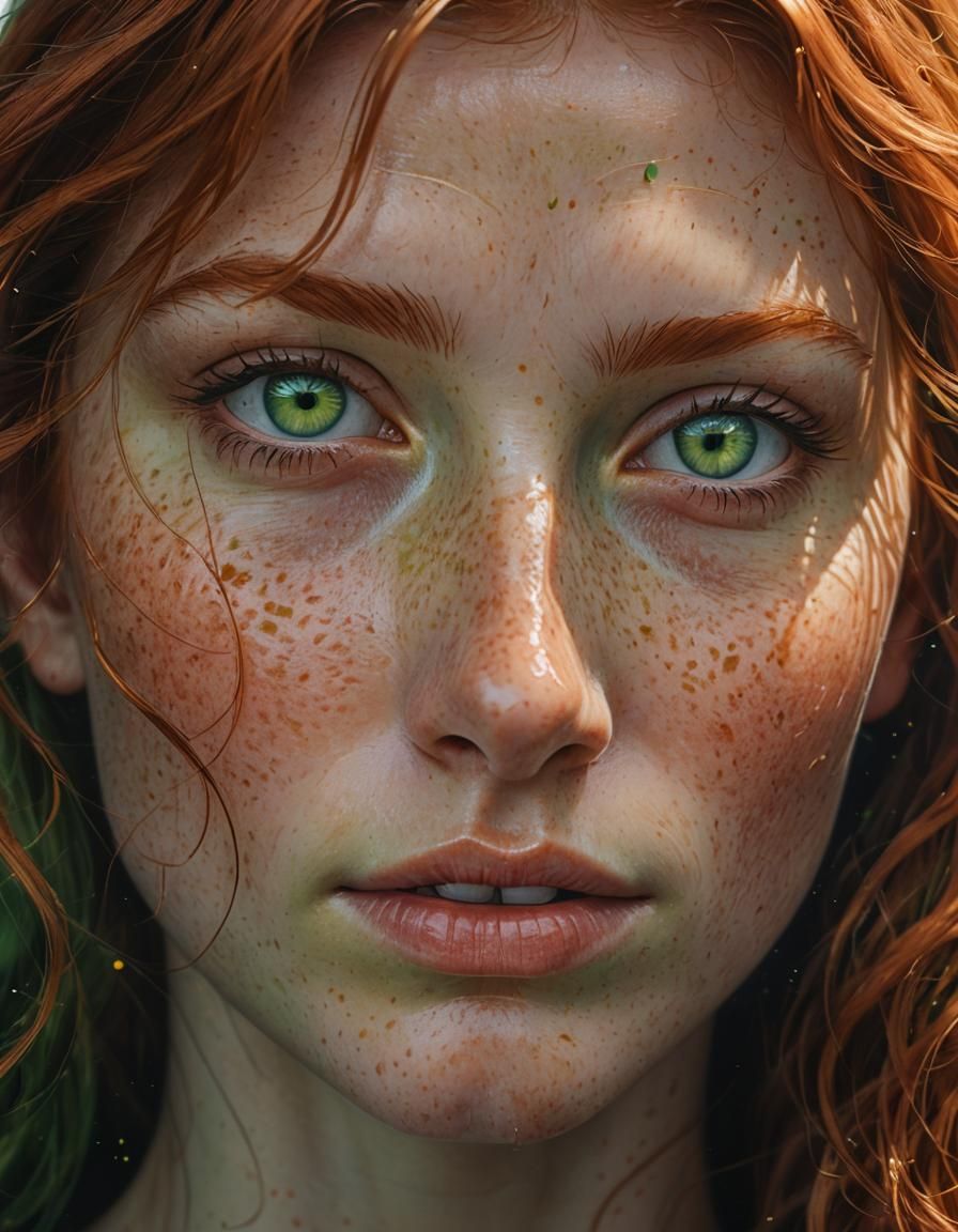 Detailed Portrait of a Redhead with Green Eyes