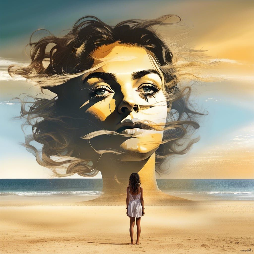 Surreal Beach Sunset Mural in Dali Style