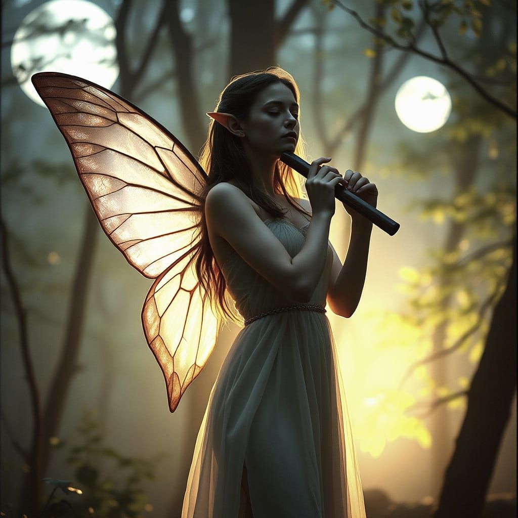 Silhouette of Elf Woman with Butterfly Wings