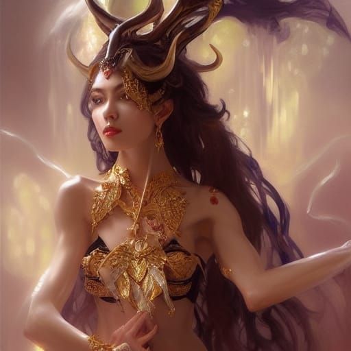 Beautiful Demon Girl Portrait in Dark Fantasy Art