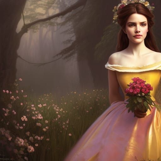 Medieval Princess Belle Portrait in Art Nouveau Style