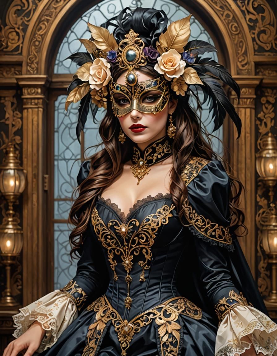 Gothic Victorian Lady in Masquerade, Hyperdetailed Portrait