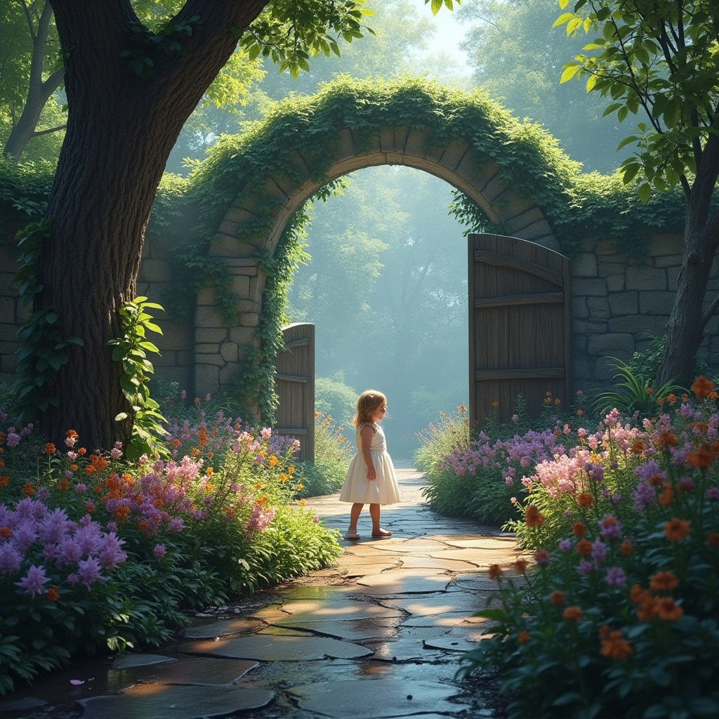 Child Plays in Secret Garden: Matte Painting