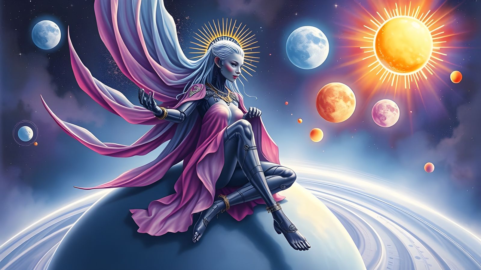 Cosmic Robotic Deity Spinning Galaxies