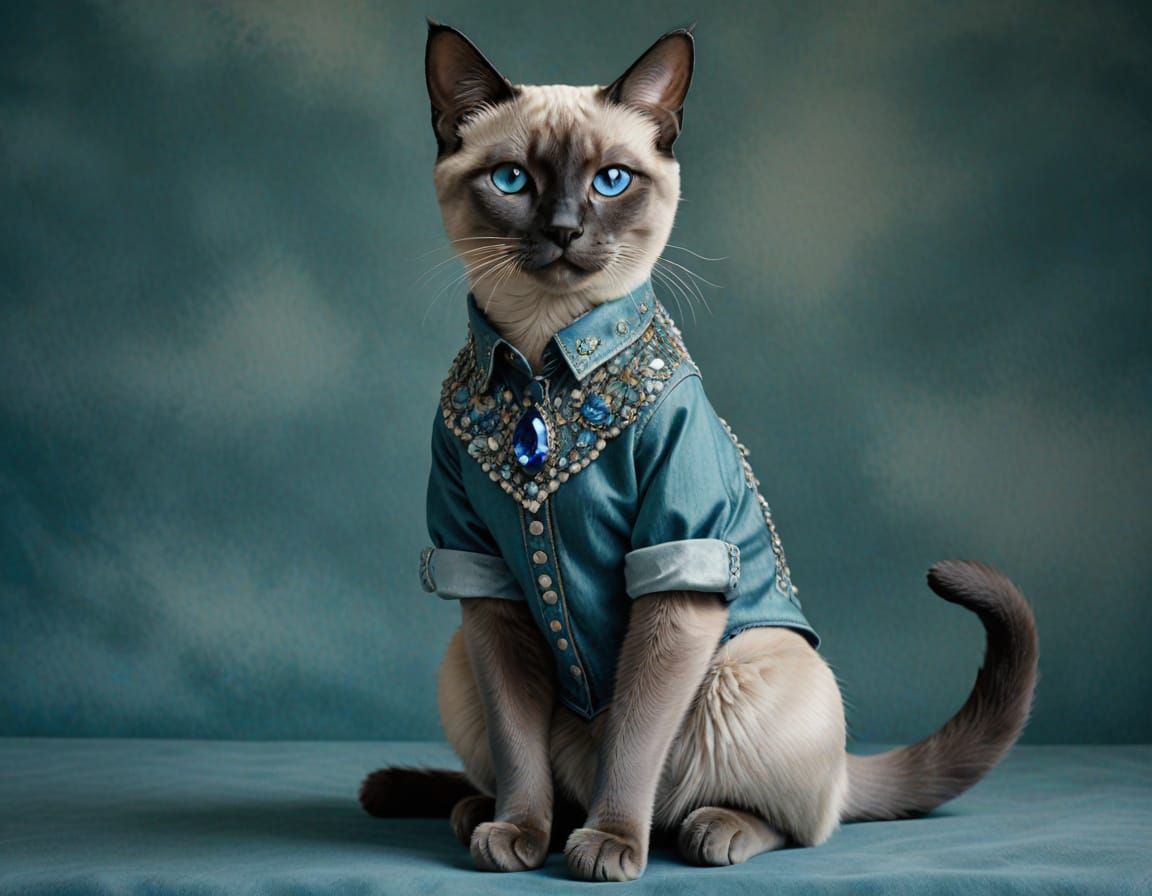 Glamorous Siamese Cat in Elegant Outfit