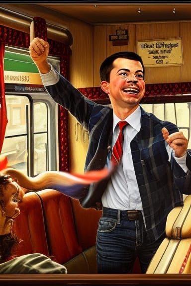 Pete Buttigieg Dances Through Train Wreck in Rockwell Style