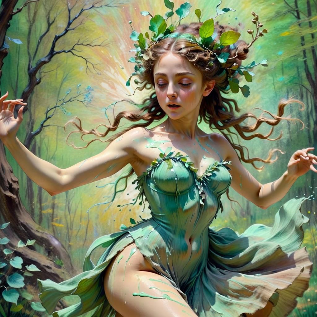 Dryad Dancing with Nature in Pastel Colors