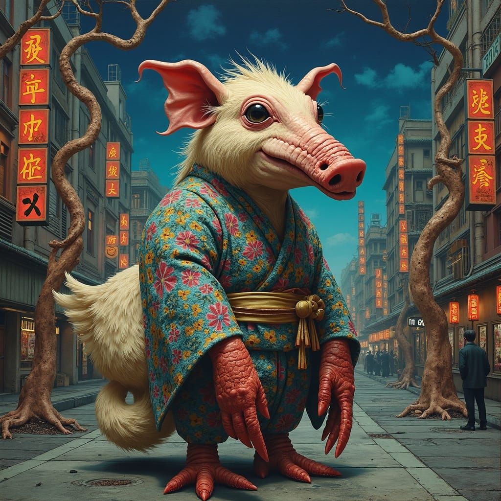 Surreal Mutant Creature in Neon Tokyo, a Japanese Art Style