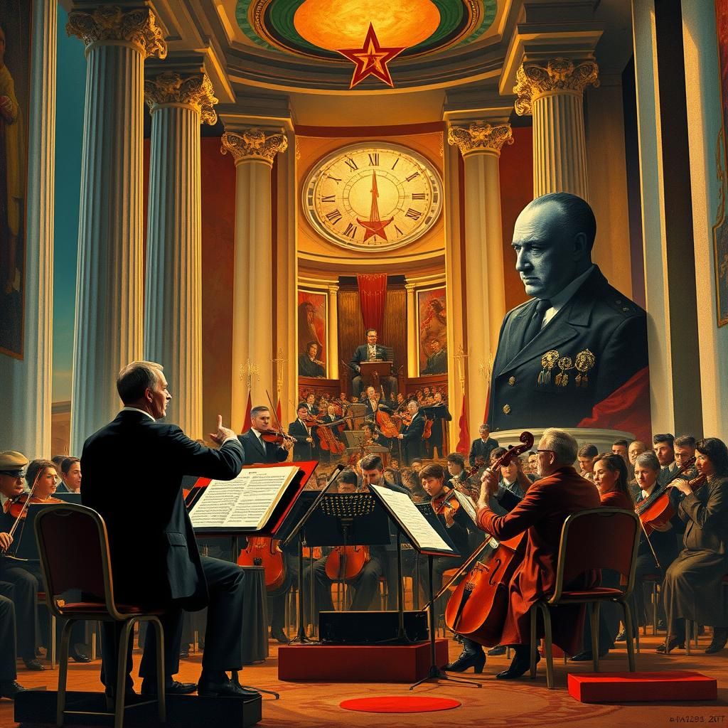 Surreal Art Deco Orchestra Scene with Golden Ratio