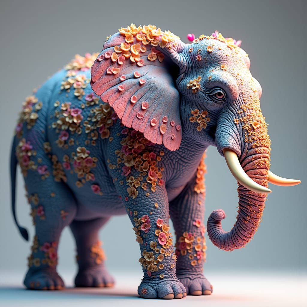 Majestic Floral Elephant in Detailed Matte Painting Style