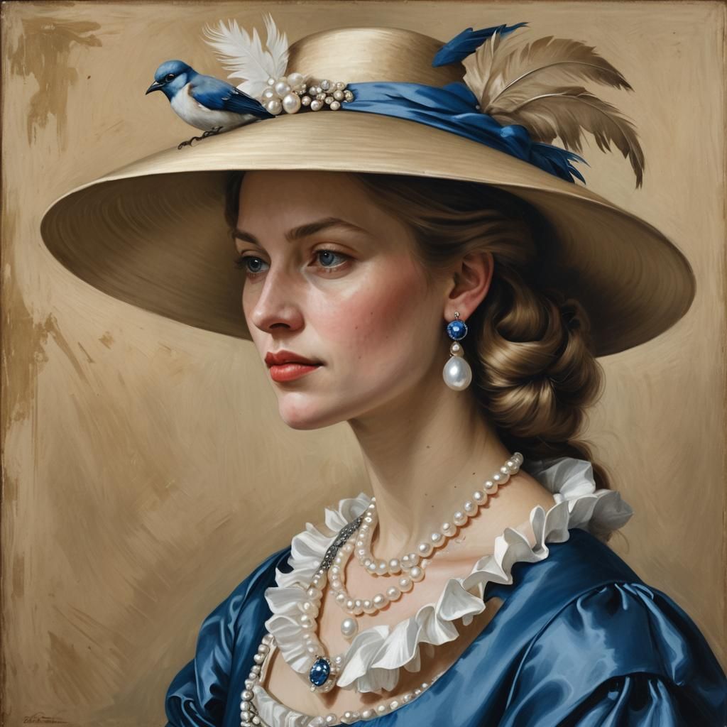 Elegant Woman in Blue Dress: Dutch Master Oil Painting