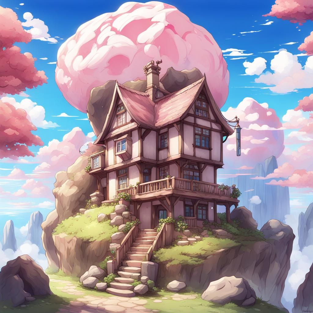 Charming Alchemist House in Anime Fantasy Landscape