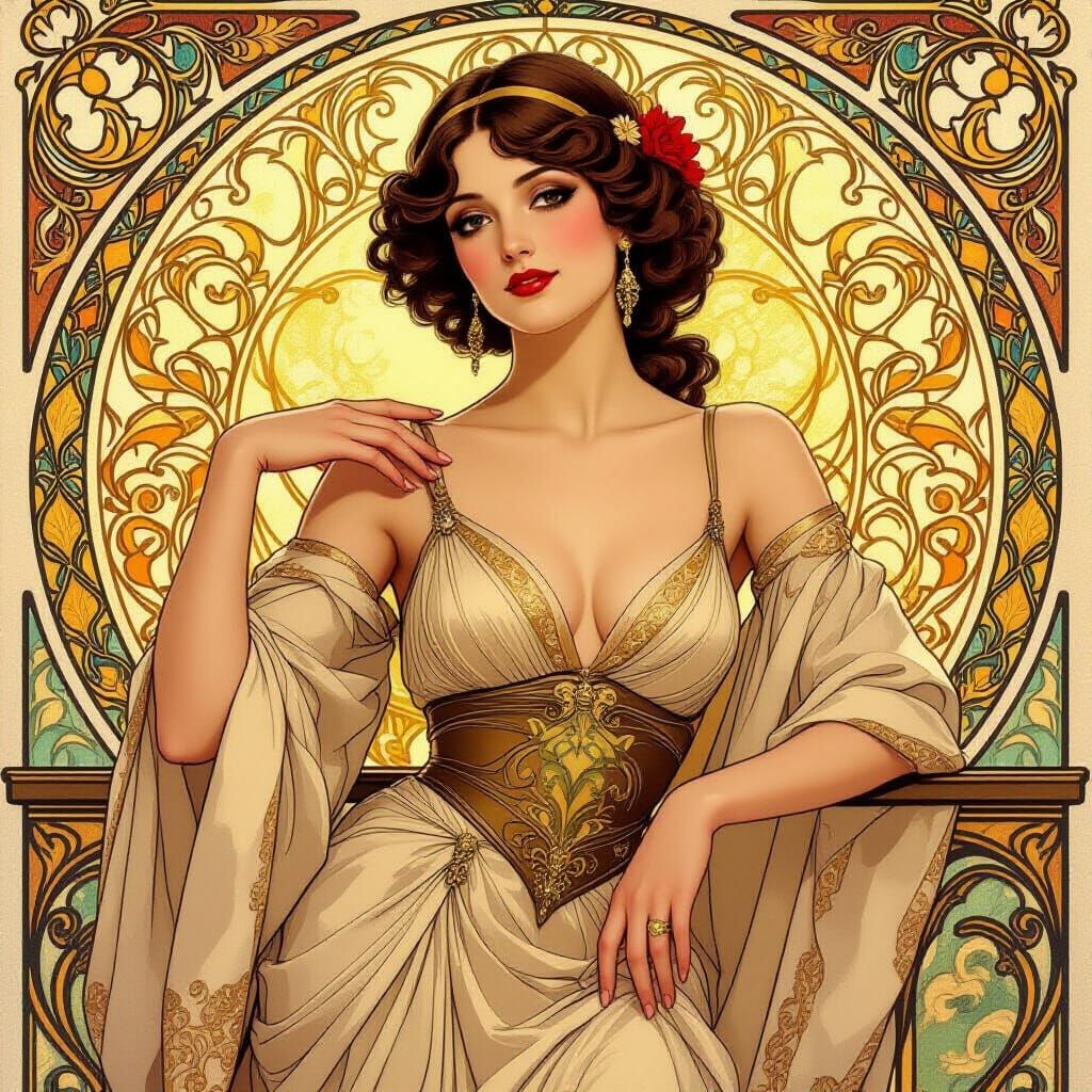 Elegant Woman Posing, Art Nouveau Style