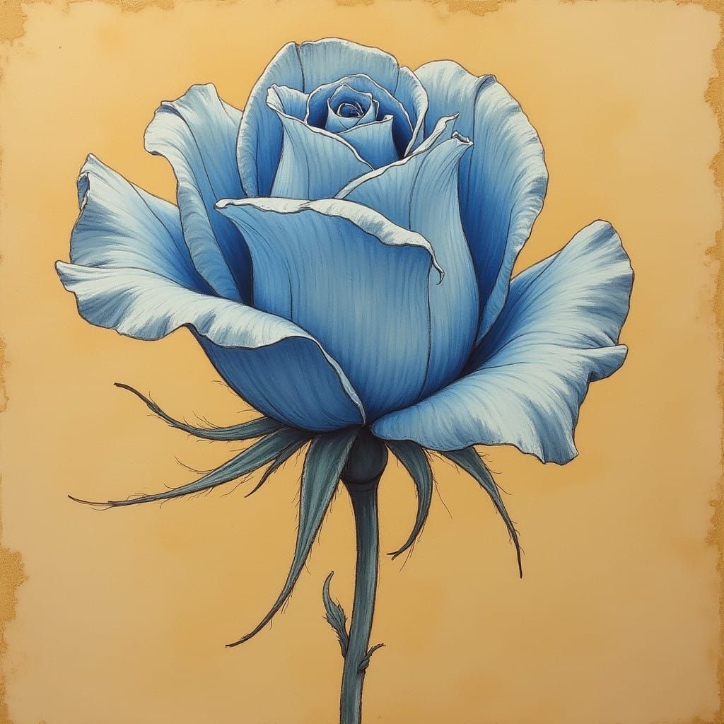 Renaissance-Inspired Blue Rose on Golden Background