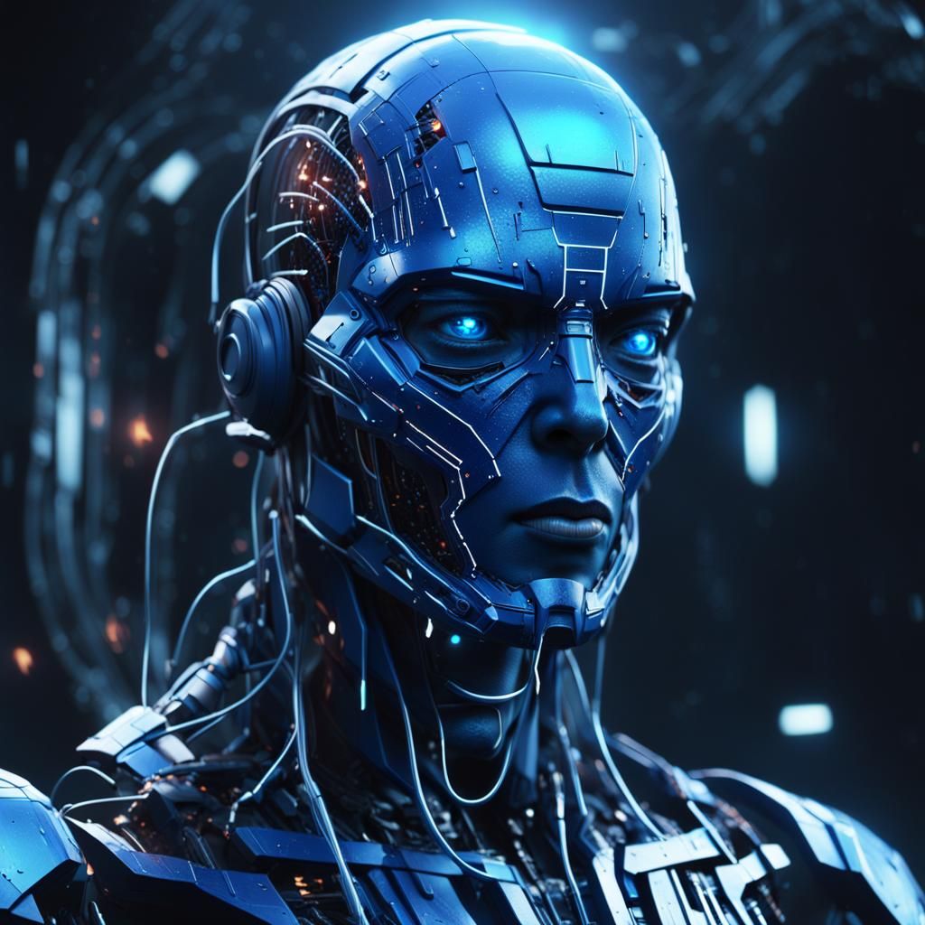 Android Resurrection on Dark Planet in Sci-Fi Style