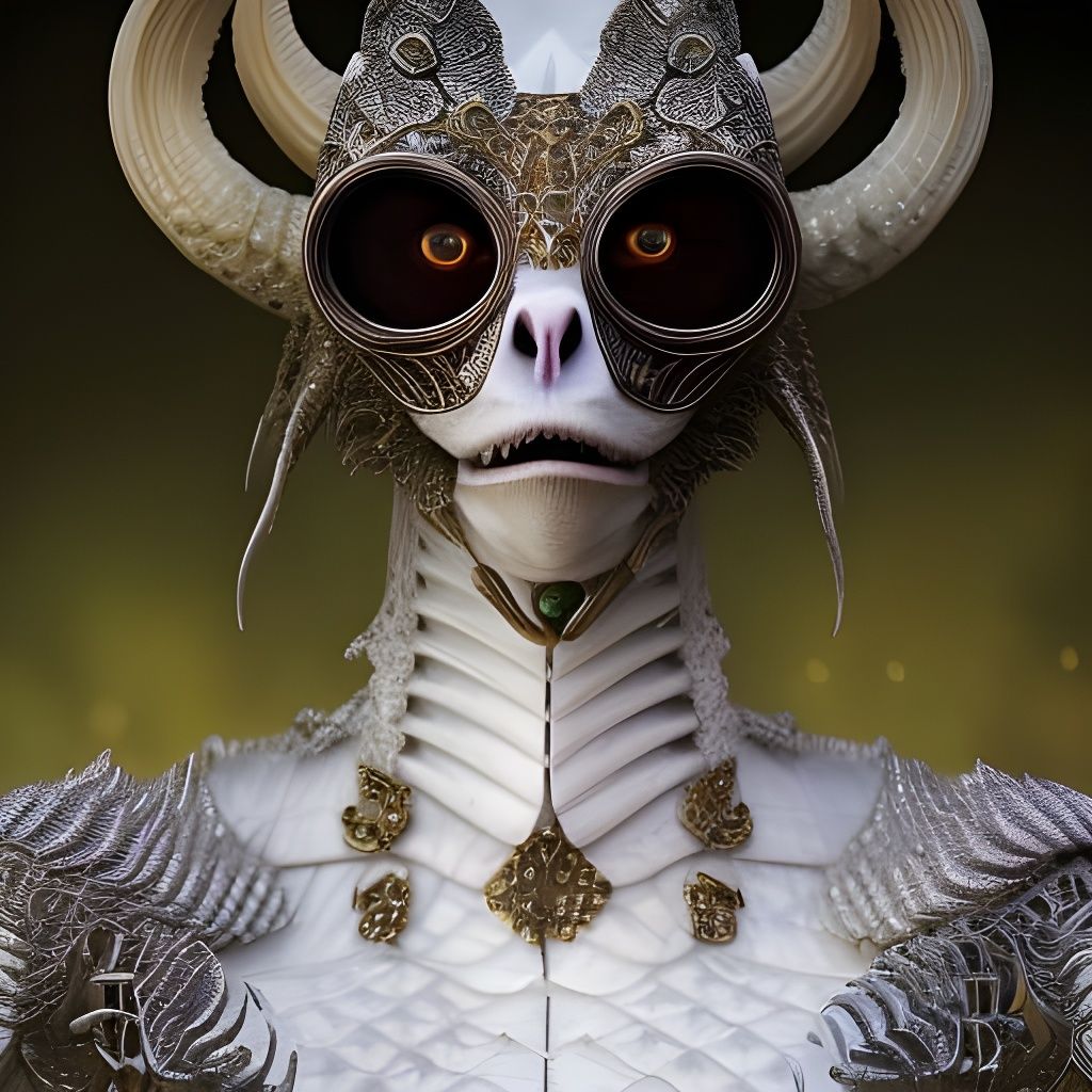 Lizard-Green Skeleton Warlock Droid Portrait in Filigree Sty...