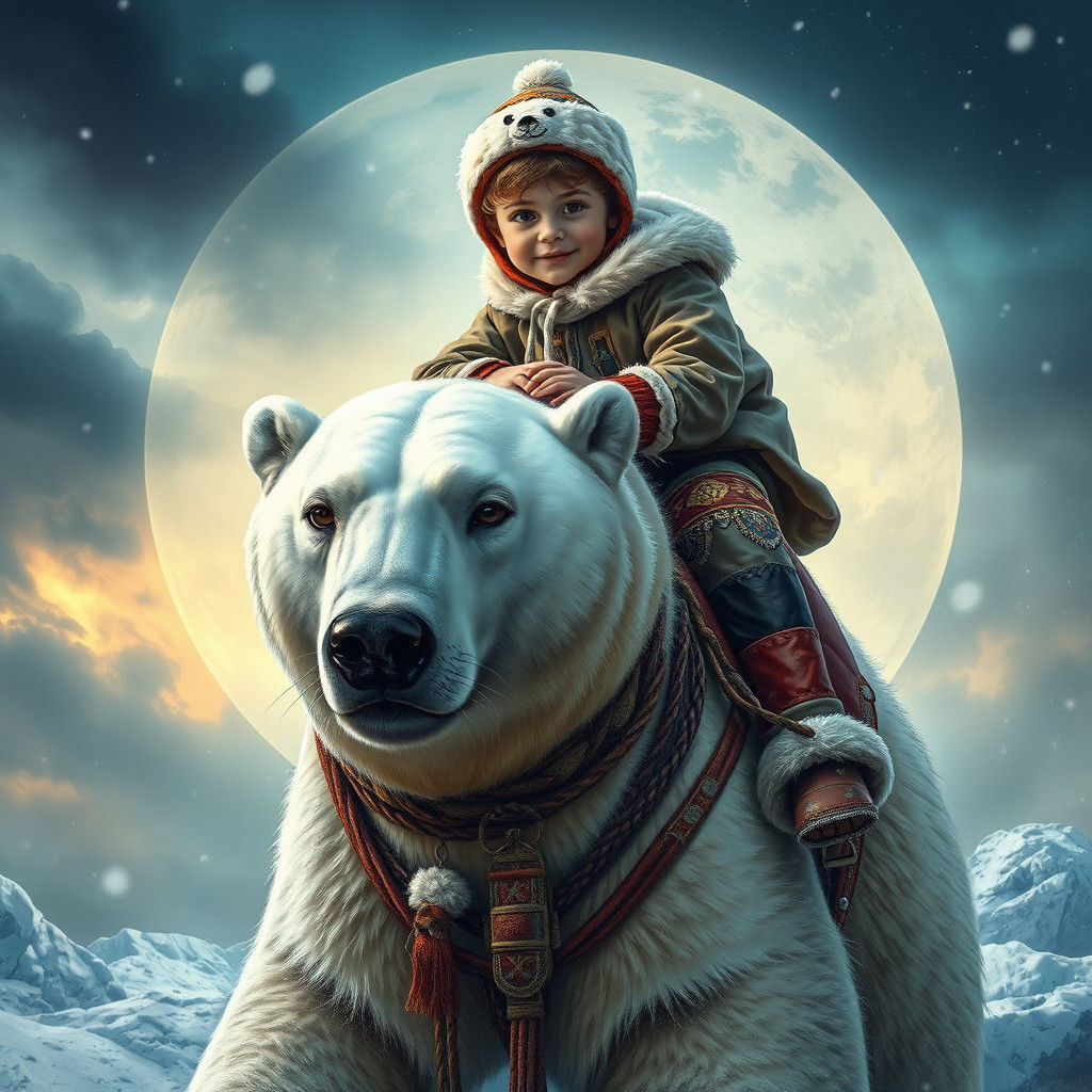 Boy and Polar Bear in Arctic Storm, Digital Art