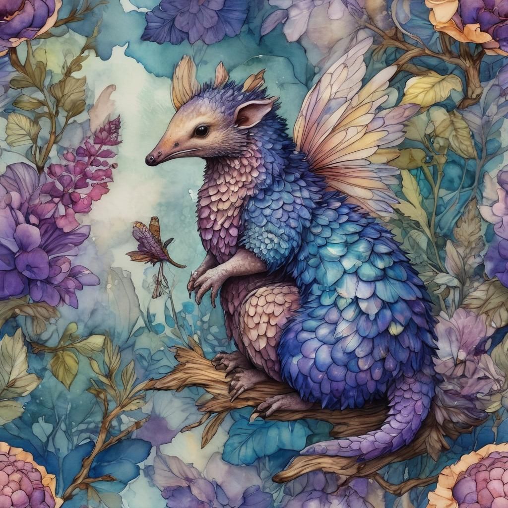 Surreal BLURPLE Pangolin (FAIRY Fantasy:13); Cel-shaded alco...