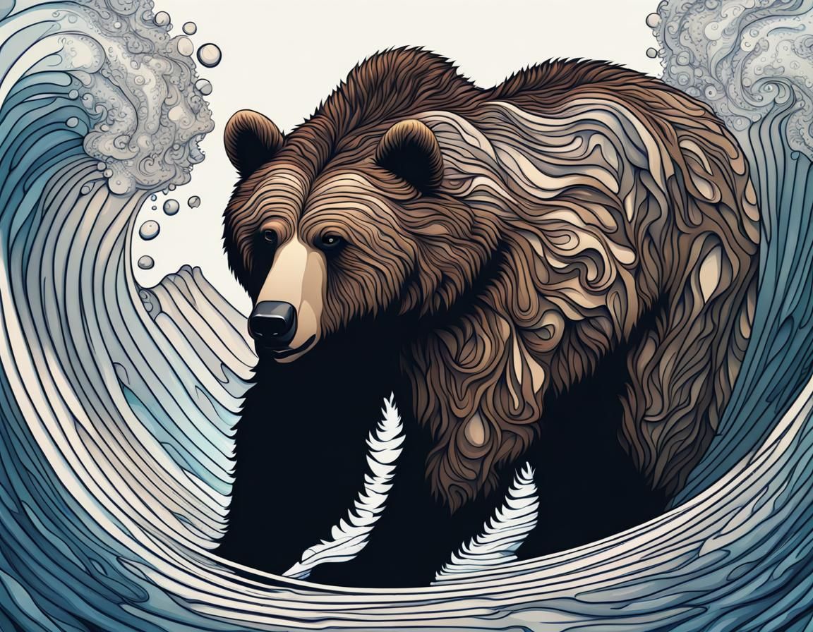 Grizzly Bear Fishing: Abstract Vector Fractal Art