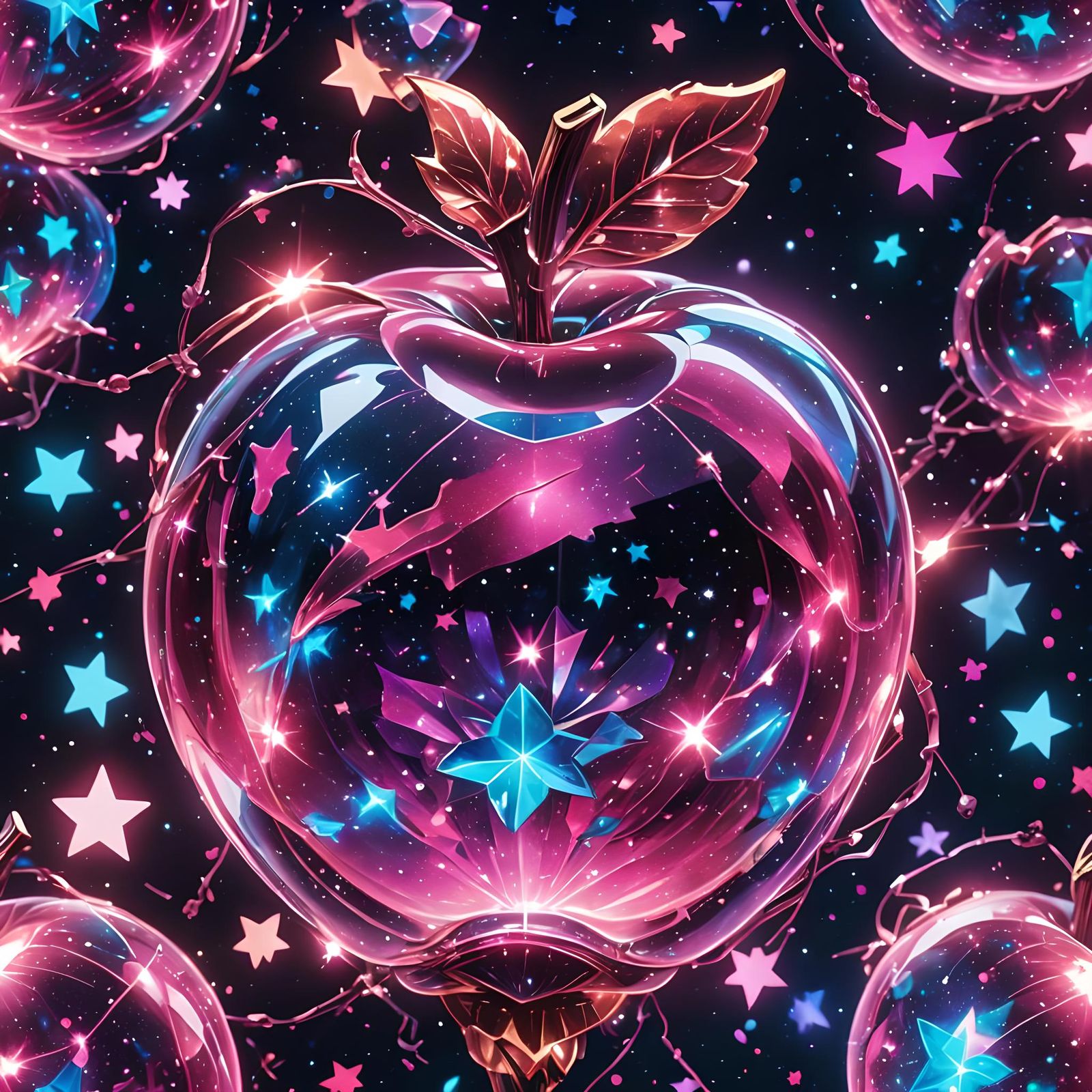 Galactic Core Inside Crystal Apple: Synthwave Dreamscape