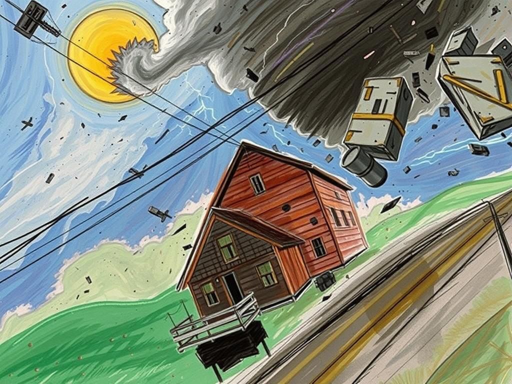Moonlit Tornado Devastates Rural House: Cinematic Film Still