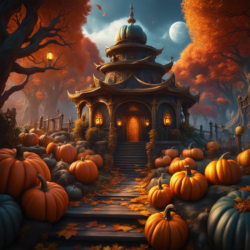 Blessed Pumpkin Zone: Detailed Fantasy Concept Art
