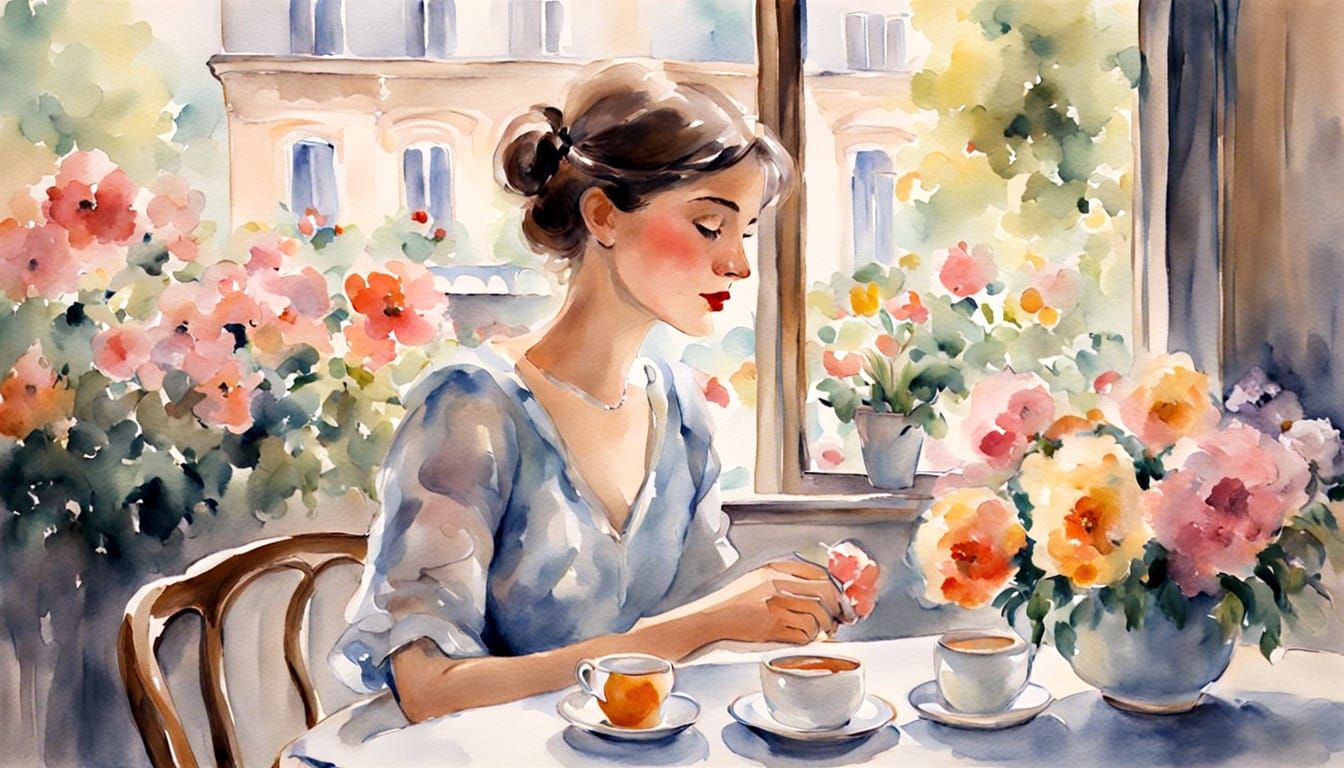 Woman in Charming Parisian Cafe