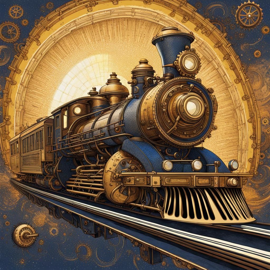 Steampunk Train Races Through Cosmos Illustration