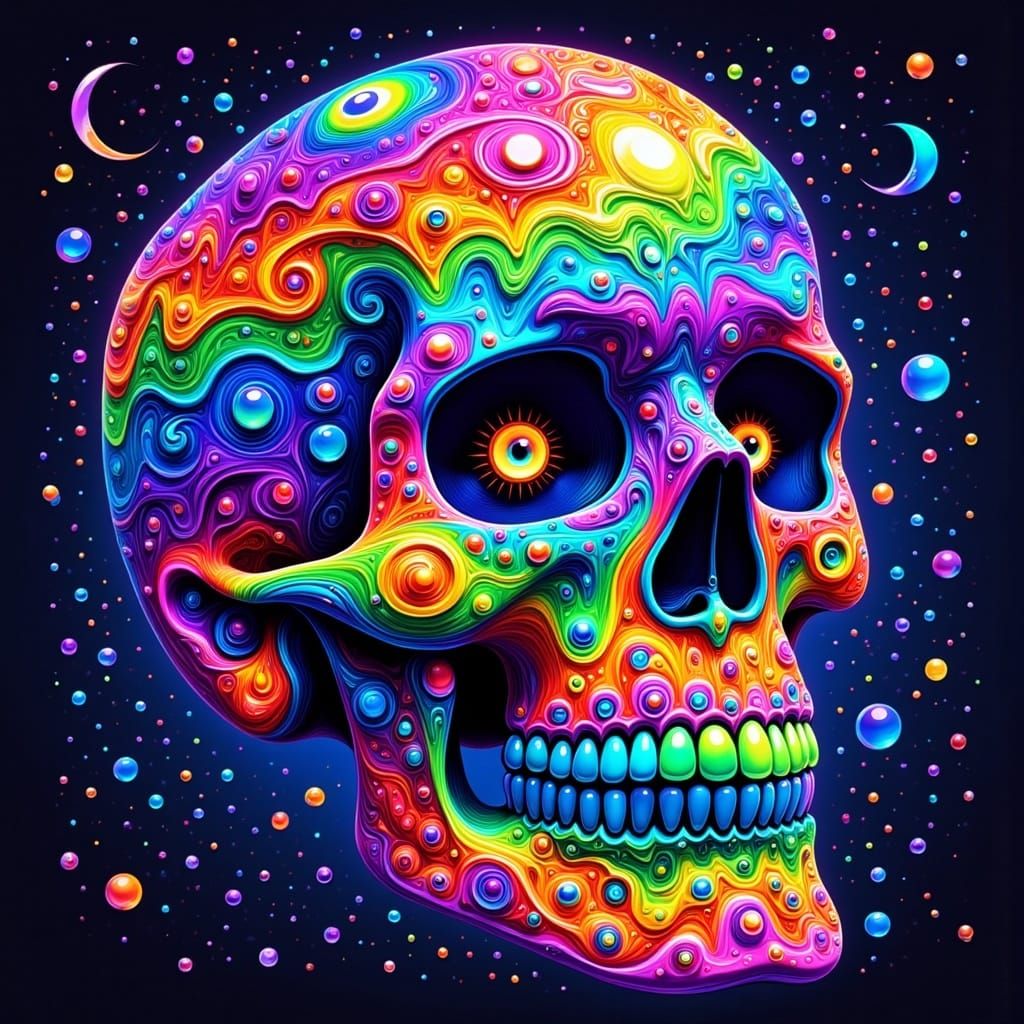Vibrant Cosmic Rainbow Skull in a Psychedelic Dream