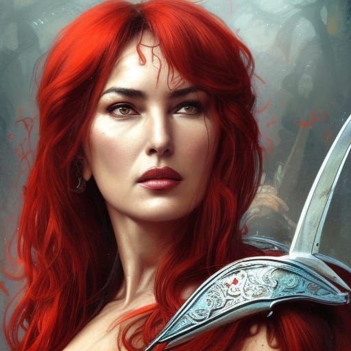 Red Sonja Portrait in Hyperdetailed Style