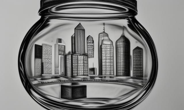 City in a Jar: Hyperdetailed Charcoal Drawing