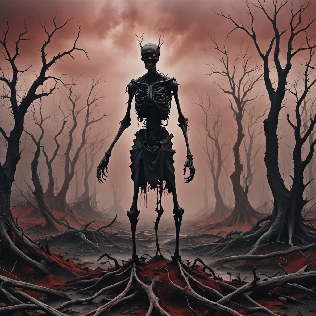 Distorted Figure in Decayed Landscape: Gothic Surrealism