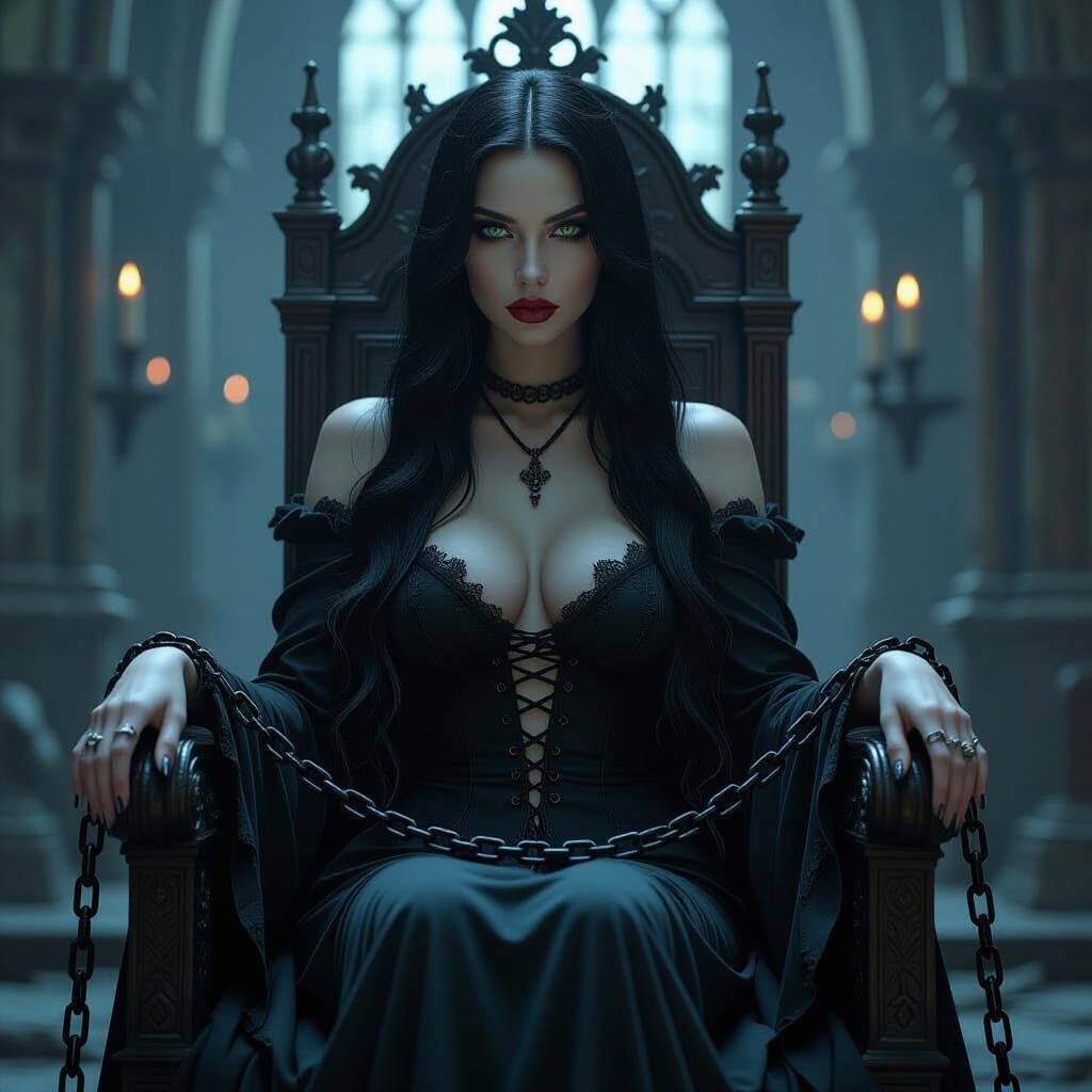 Gothic Lady Chained in Cathedral, Film Noir Style