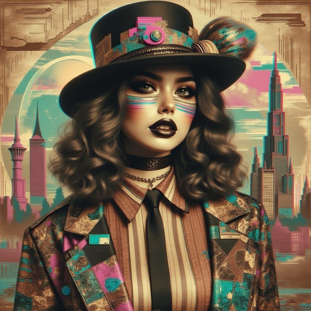 Steampunk Cartographer in Retro Polaroid Style