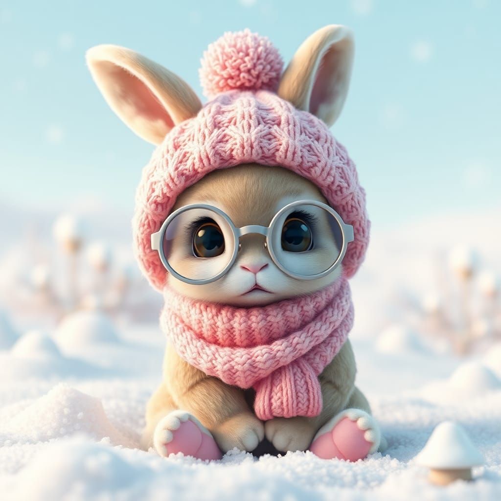 Whimsical Bunny in Pink Scarf: Anime-Inspired 3D Art